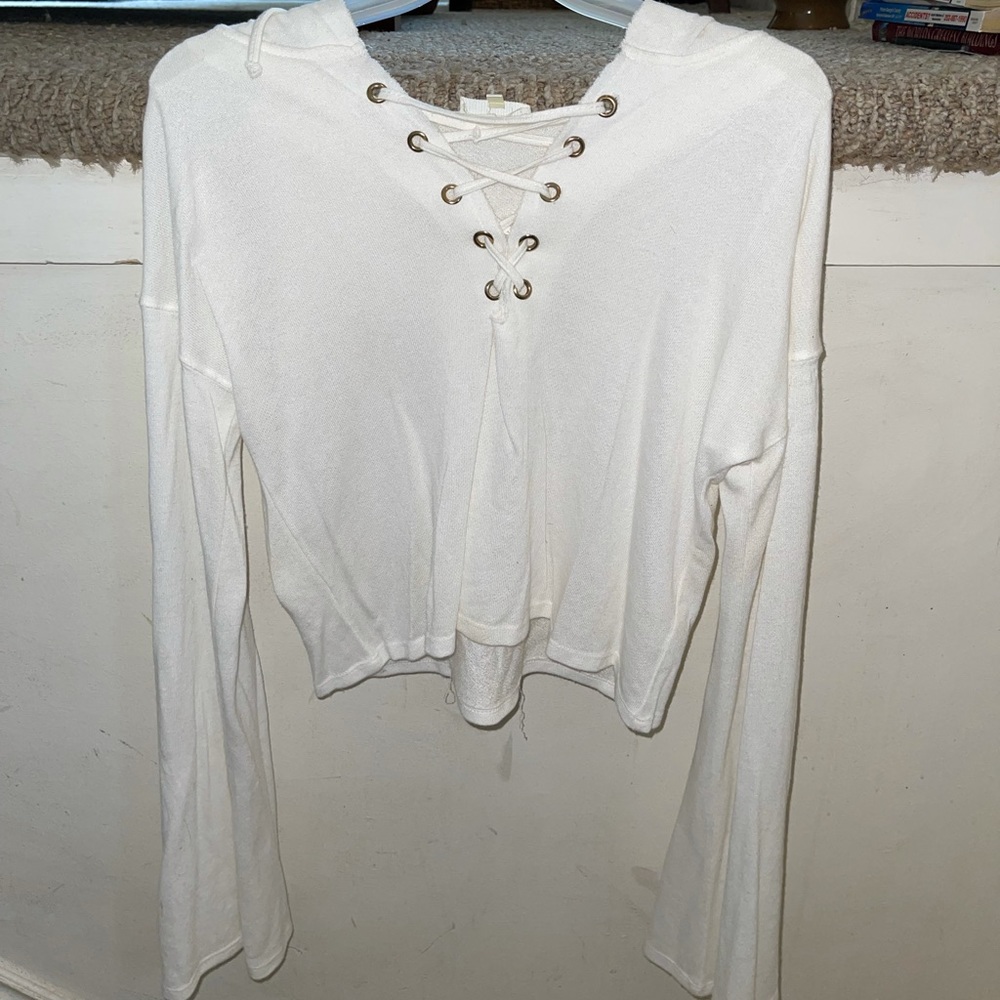 White Lace up Sweater/Hoodie